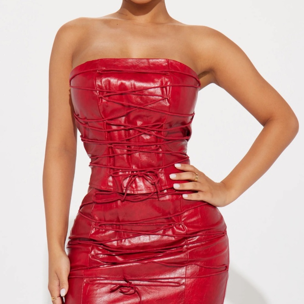 Fashion Nova Come Over Today Faux Leather Skirt Set - XS